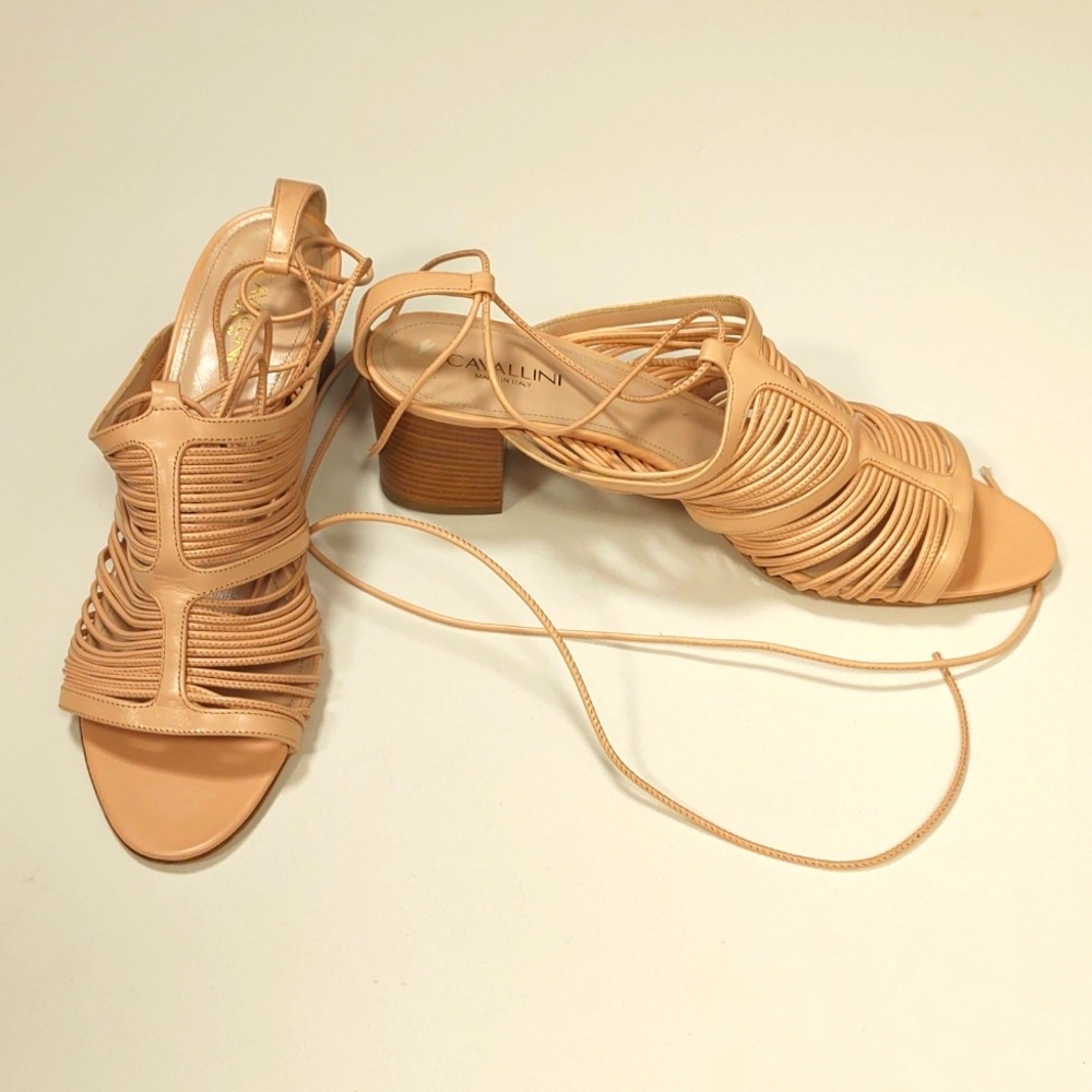 Leather Block Heel Sandals Italy Size 10